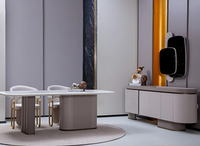 Modernes Esszimmer-Set mit eleganten Stühlen und Sideboard im Design luxuriöse