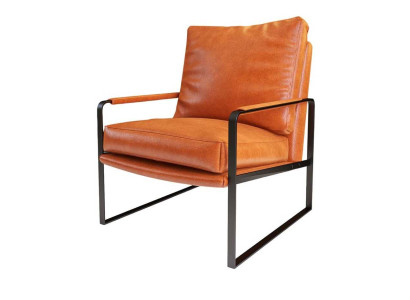 Oranger Ledersessel Designer Metallrahmen Stilvoller Einsitzer