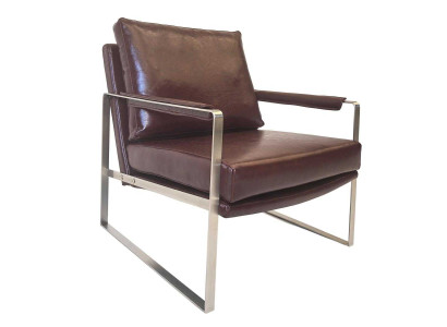 Brauner Ledersessel Designer Metall Armlehnen Wohnzimmer Lehnsessel