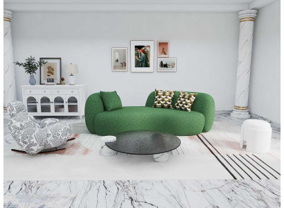 Weiß-Grünes Polster-Set Designer 3-Sitzer Fußhocker Schaukelstuhl