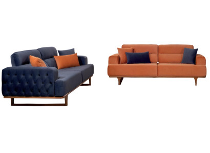 Exklusive Polstergarnitur Blauer Chesterfield 3-Sitzer Textilsofa