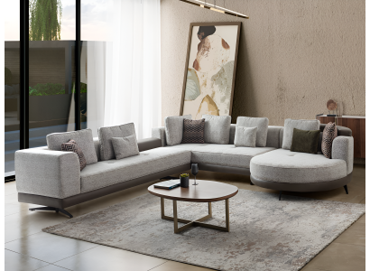 Luxuriöses Graues Modulsofa Zeitloser 3-Sitzer Rundsofa Edle Möbel