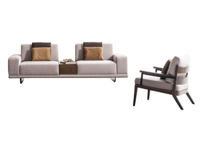 Modernes Beiges Wohnzimmer Set Designer 3-Sitzer Polstersessel 2tlg