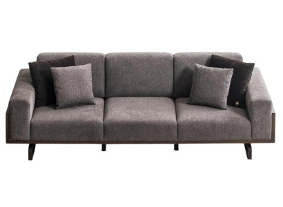 Graue Polstercouch Wohnzimmer 4-Sitzer Sofa Designer Holzrahmen