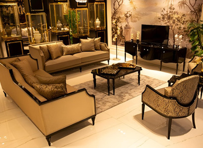 2x Sofas 3 Sitzer schwarzer Sideboard Couchtisch Sessel luxuriöse Möbelgarni