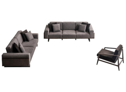 Graue Wohnzimmer Sofagarnitur Stilvoller 3-Sitzer Sitzsessel 3tlg