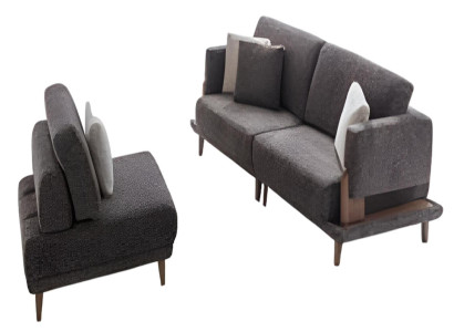 Graue Couchgarnitur Stilvoller 3-Sitzer Luxuriöser Stoffsessel 2tlg