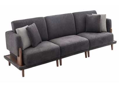 Luxuriöses Graues Polstersofa Wohnzimmer Designer Couch Holzgestell