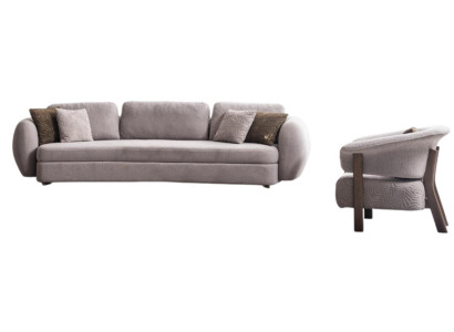 Graue Sitzgruppe Stilvolle Couch Textilsessel Designer Polstermöbel