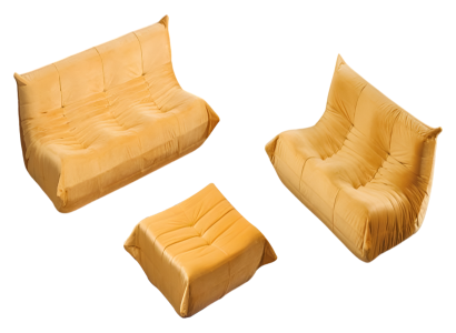 Oranges Wohnzimmer Set Edle Sofagarnitur Polsterhocker 2-Sitzer