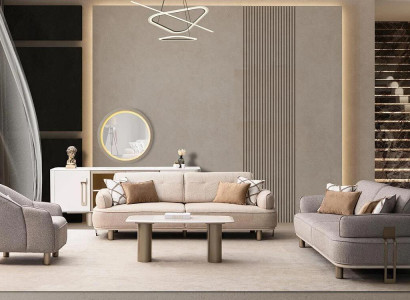 Modernes Sofa Set Beige mit Sessel und Couchtisch für stilvolle Räume