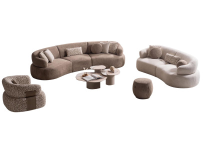 Stilvolles Sofa-Set Exklusiver 3-Sitzer Polsterhocker Holztisch