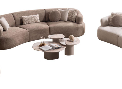 Braun-Beiges Sofa-Set Stilvoller Dreisitzer Textilsessel Holztisch