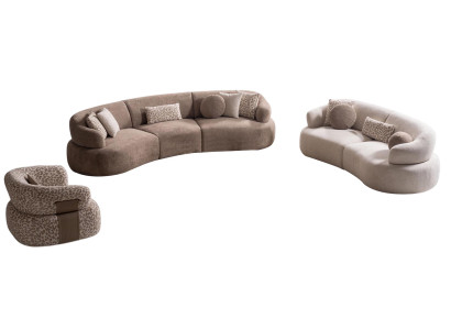 Beige Relax Garnitur Moderne Couchgarnitur Polster Sessel 2x Sofas
