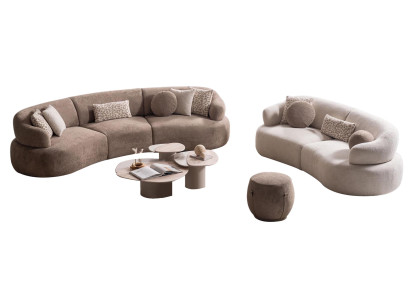 Moderne Wohnzimmer Sofas Brauner 5-Sitzer Hocker Couchtisch 3-er