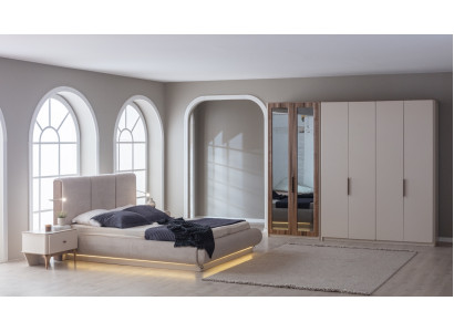 Modernes Bett Set mit Nachttisch und Schrank für jedes Interieur