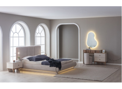 Bett Set mit Nachttisch und Schminktisch für modernes Schlafzimmer