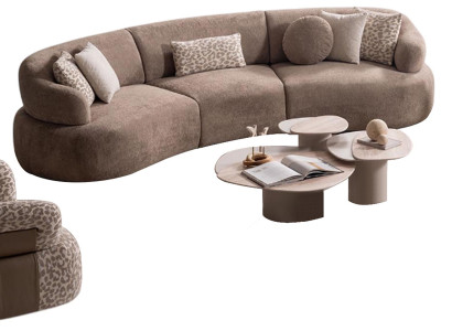 Hellbeige Sofagarnitur Designer Sofa Polstersessel Edler Couchtisch