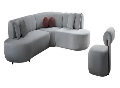 Moderne Graue Sofagarnitur Polster L-Form Couch Edler Sessel 2tlg
