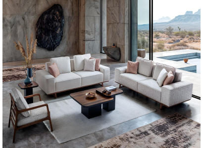 Moderne Sofagarnitur Stilvolle Weiße 2x Dreisitzer Stoffsofa 3tlg