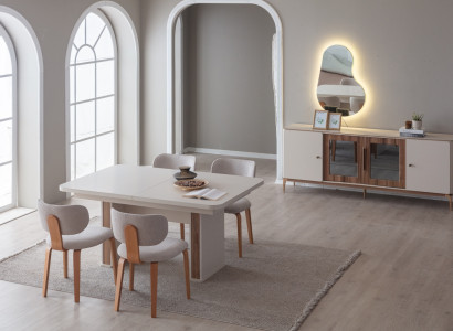 Esszimmer Set Tisch Stühle Konsole mit Spiegel im modernen Stil