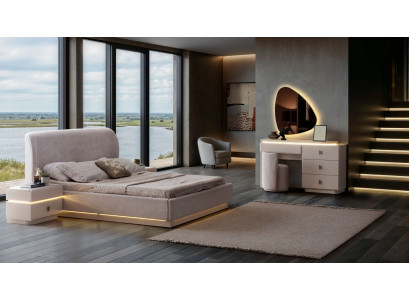 Schlafzimmermöbel Set mit Bett Nachttisch und Designer Schminktisch