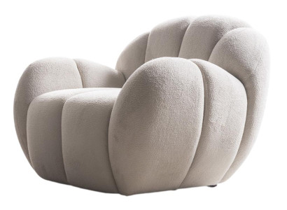 Weiß-Beiger Sessel Designer Polstersessel Rundsessel Textilsessel