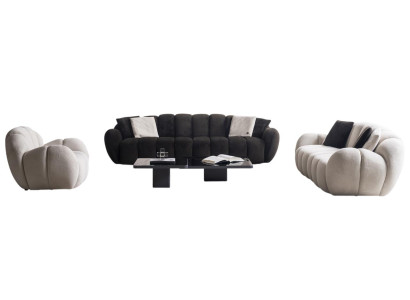 Schwarz-Weiße Sofagarnitur Polstersessel Designer Couchtisch 4tlg
