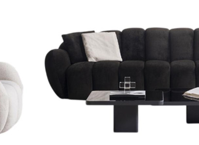 Schwarz-Weiße Polstergarnitur Designer Sofa Edler Couchtisch Sessel