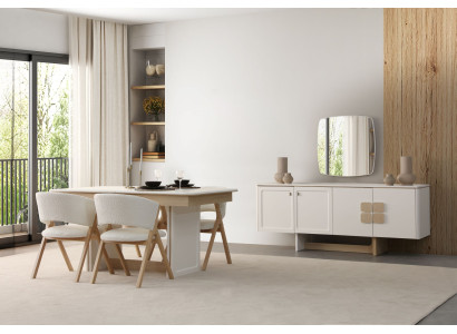 Stilvolles 8‑tlg. Esszimmer Set Tisch 6 Stühle & Sideboard mit Spiegel