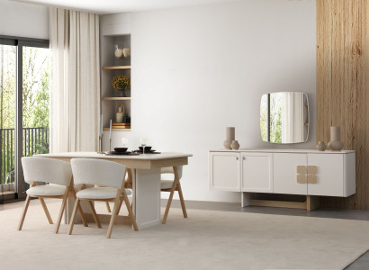 Stilvolles 8‑tlg. Esszimmer Set Tisch 6 Stühle & Sideboard mit Spiegel