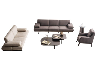 Grau-Beige Sofagarnitur Edler 4-Sitzer Polstersessel Holztische 5tlg