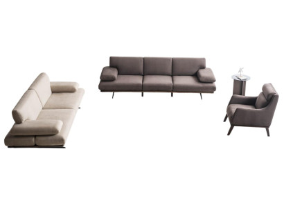 Grau-Beige Wohnzimmer Polstergarnitur Edle Sofas Lounge-Sessel Tisch
