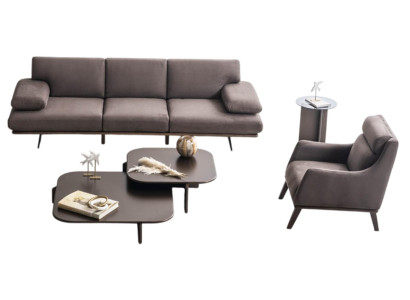 Elegante Graue Sitzgarnitur Edler 4-Sitzer Couchtisch Beistelltisch