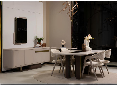 Modernes Esszimmer Set mit Tisch Stühlen Kommode und Spiegel Hochwertig Möbel
