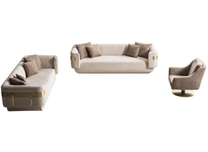 Elegante Wohnzimmer Couchgarnitur Beiger 4-Sitzer 3-er Textilsessel