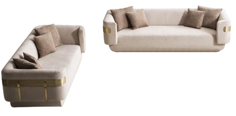 Beige Couchgarnitur Stilvolle Gold Elemente Designer Viersitzer 3-er