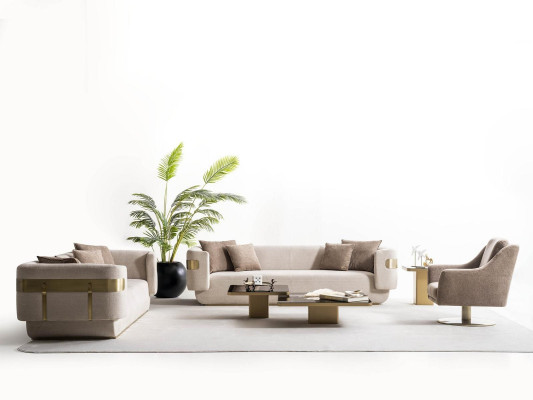 Beige Couchgarnitur Stilvolle Gold Elemente Designer Viersitzer 3-er