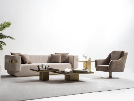 Beige Couchgarnitur Stilvolle Gold Elemente Designer Viersitzer 3-er