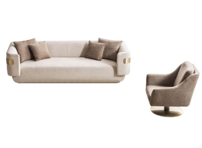 Stilvolle Beige Textilgarnitur Designer 4-Sitzer Polstersessel 2tlg