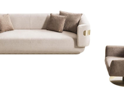 Stilvolle Beige Textilgarnitur Designer 4-Sitzer Polstersessel 2tlg