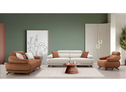 Braunes Sofa Set 3+3+1 für modernen Wohnbereich mit eleganten Details