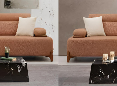 Braunes 3-Sitzer Sofa + 3-Sitzer Sofa mit modernen Holzelementen