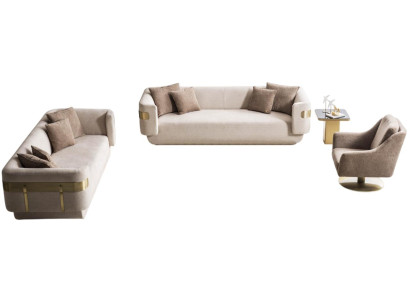 Edle Beige Sofagarnitur Moderner 4-Sitzer Polster 3-er Beistelltisch