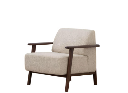 Beige Sessel mit modernem Design und eleganten Holzarmlehnen