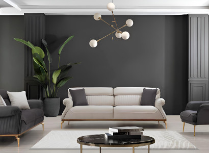 Schwarzes Sofa Set 3+3 mit stilvollem Sessel und modernem Design