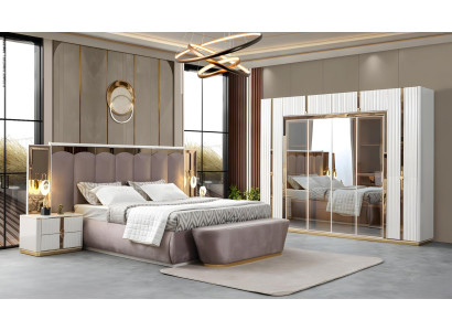 Exklusive Schlafzimmer Möbel Doppelbett 2x Nachttische Glasschrank