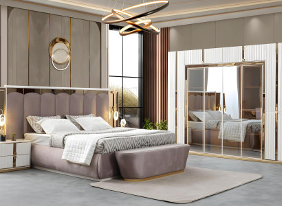 Exklusive Schlafzimmer Möbel Doppelbett 2x Nachttische Glasschrank