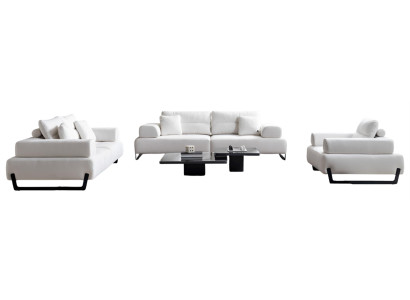 Weiß-Schwarze Couchgarnitur Stilvolle Polstersofas Sessel 2x Tische