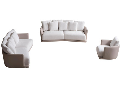 Weiß-Beiges Sofa-Set Designer Polstersofas Sitzsessel Luxus Set 3tlg